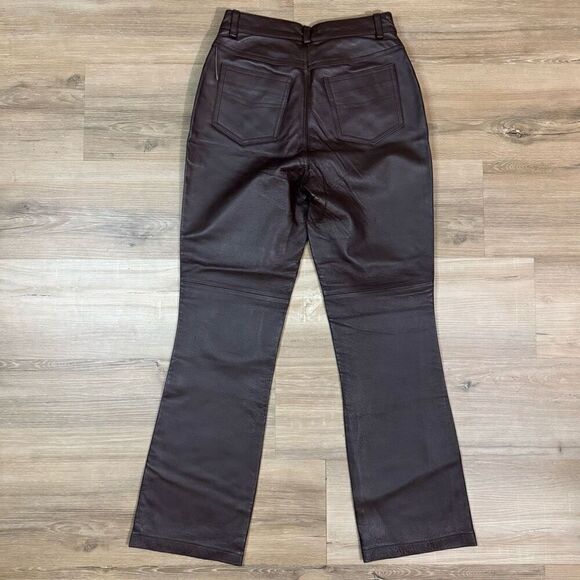 Newport News Women's 6 Petite Genuine Leather Pants Chocolate Brown Straight Leg - Picture 5 of 5